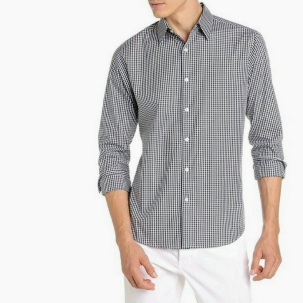 Theory Gingham Black White Button Down Shirt